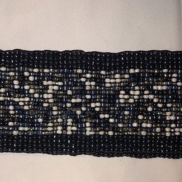 Navy White Custom Made Beaded Pull On Elastic Belt - Picture 3 of 6